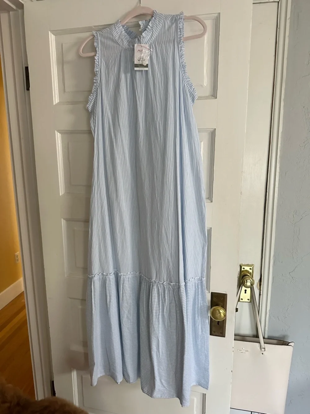 Mud Pie Light Blue and White Striped Maxi Dress - Picture 1 of 4